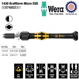 Tua vít lực 1430 Kraftform Micro ESD adjustable torque screwdrivers (0.02-0.06Nm) với tháo lắp nhanh Wera 05074802001